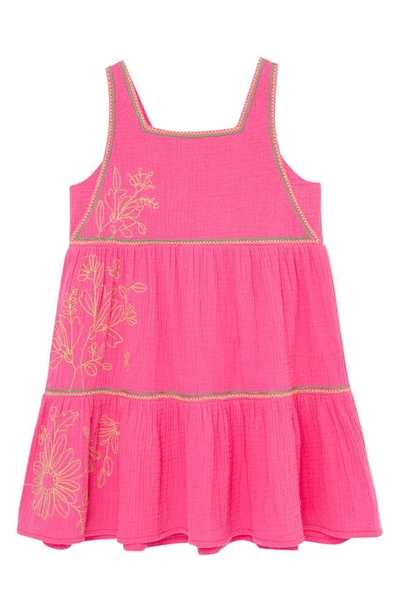 Peek Aren't You Curious Kids' Tiered Embroidered Dress In Pink