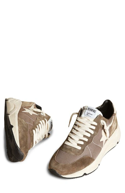 Golden Goose Running Sole Leather-trimmed Mesh And Suede Sneakers In 35812 Olive Green/cream