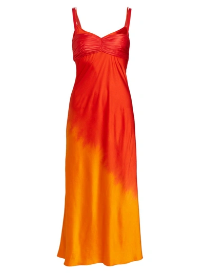 Alejandra Alonso Rojas Slip Dress With Ruching In Red Orange
