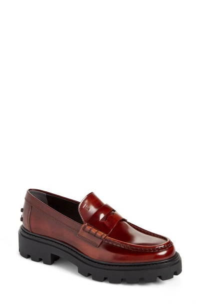 Tod's Platform Leather Penny Loafers In Brown