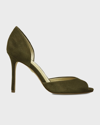 Veronica Beard Gadot Suede Peep-toe Pumps In Military Green Su