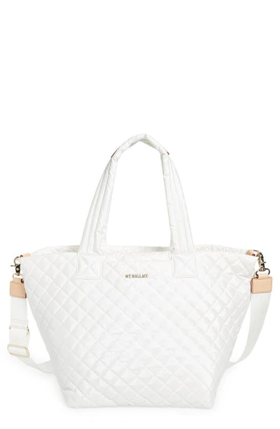 Mz Wallace Metro Deluxe Mini Iridescent Quilted Tote Bag In Pearl Metallic/light Gold