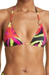 Louisa Ballou Multicolor Mini Ring Triangle Bikini In Electric Pink Flower