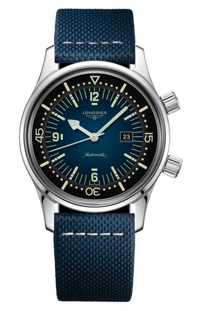 Longines Legend Diver Automatic Strap Watch, 36mm In Blue