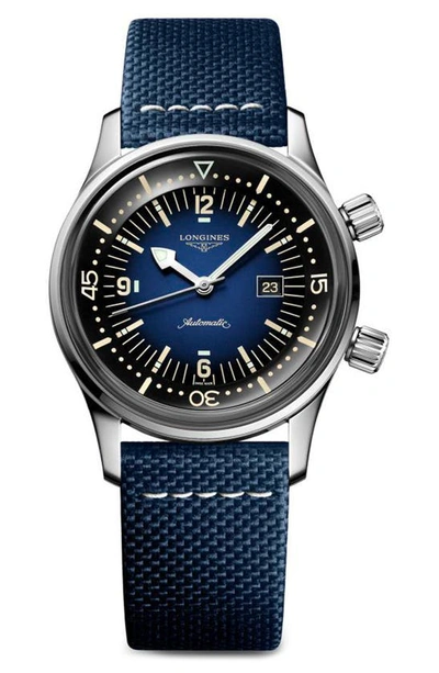 Longines Legend Diver Automatic Strap Watch, 36mm In Blue