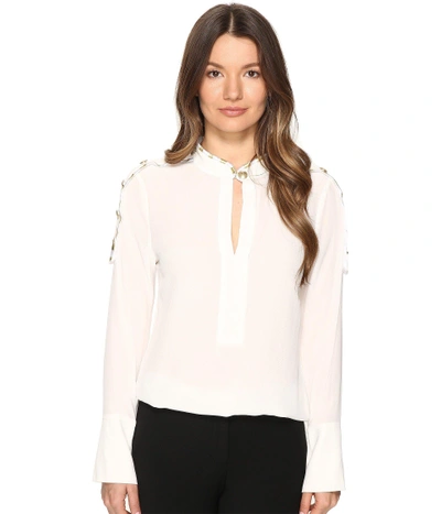 Pierre Balmain Woman Embroidered Washed-silk Blouse Off-white In Off White