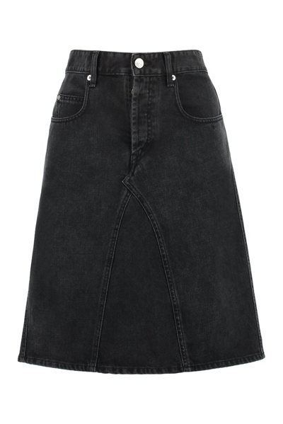 Isabel Marant Étoile Fiali A-line Denim Midi Skirt In 02fk Faded Black