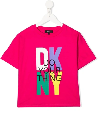 Dkny Fuchsia Teen Girl T-shirt With Multicolor Print In Fucsia