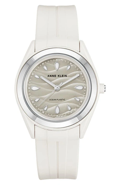 Anne Klein Considered Solar Recycled Ocean Plastic Strap Watch, 38.5mm In White