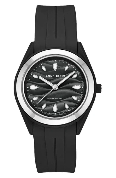 Anne Klein Considered Solar Recycled Ocean Plastic Strap Watch, 38.5mm In Black