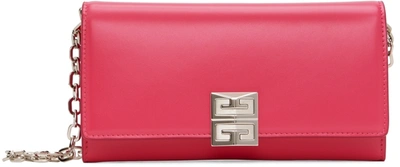 Givenchy 4g Calfskin Leather Wallet On A Chain In Neon Pink