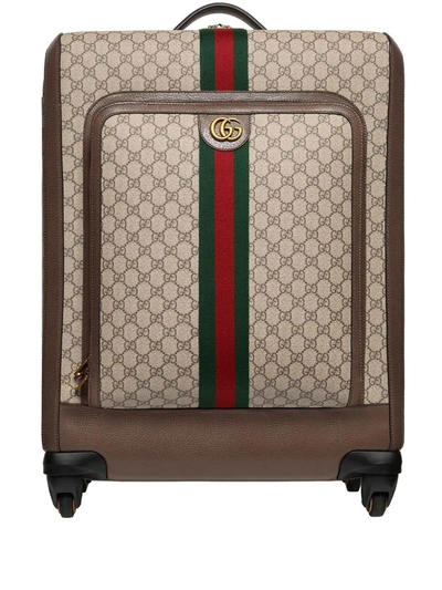 Gucci Medium Ophidia Gg Supreme Canvas Suitcase In Braun