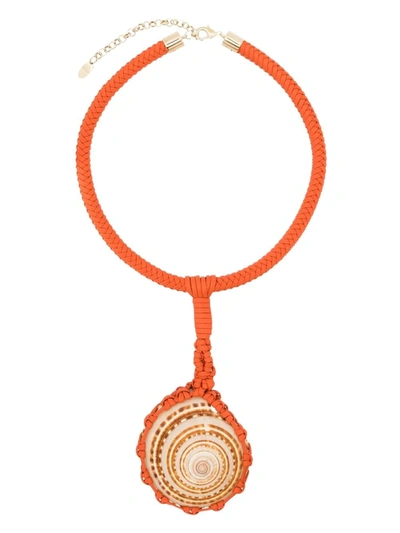 Chloé Orange Larry Shell Macramé Leather Necklace