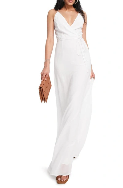 Asos Design Cami Wrap Maxi Dress With Lace Up Back-white