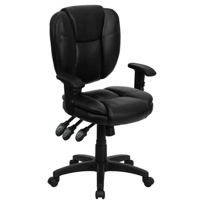 Offex Mid-back Black Leathersoft Multifunction Swivel Ergonomic Task Office Chair With Pillow Top Cu
