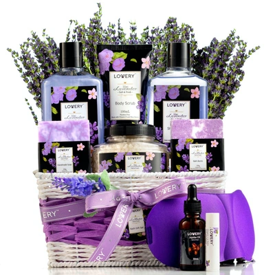 Lovery Lavender & Lilac Spa Gift Basket With Sleep Mask In Purple