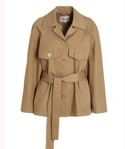 Low Classic Cropped Belted Trench Coat In Beige