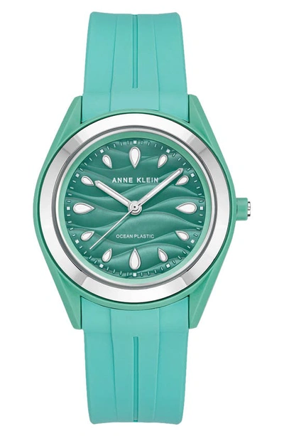 Anne Klein Considered Solar Recycled Ocean Plastic Strap Watch, 38.5mm In Teal