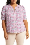 Wit & Wisdom Print Smocked Blouse In Concord Grape Baton Rouge