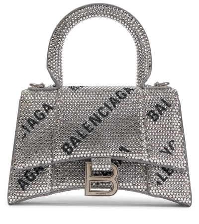 Balenciaga Hourglass Xs Crystal-embellished Leather Bag In Silver