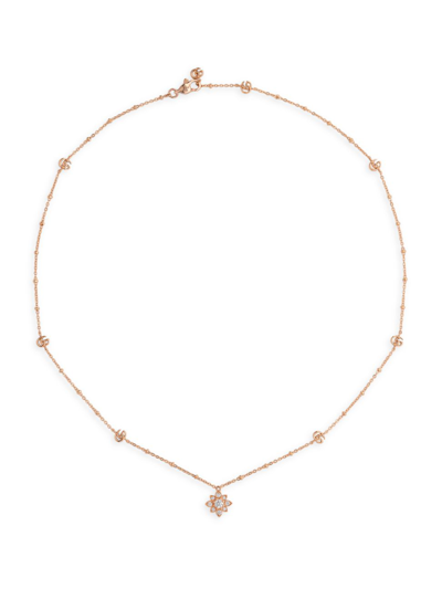 Gucci 18k Beaded Gg Diamond Floral Necklace In Rose Gold-tone