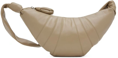 Lemaire Beige Small Croissant Leather Shoulder Bag In Neutrals