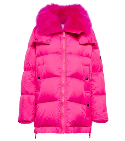 Yves Salomon Lambswool-collar A-line Down Jacket In Rose
