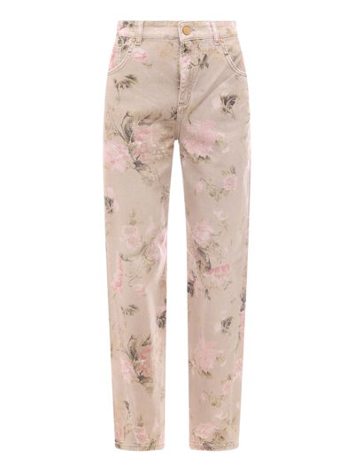 Blumarine Floral Print Boyfriend Jeans In Beige