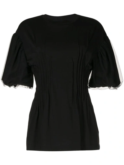 Simone Rocha Sculpted T-shirt With Short Overlay Tulle Sleeve In Black