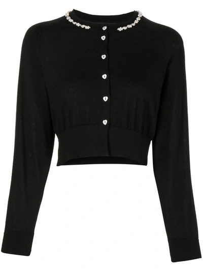 Simone Rocha Bead-embellished Wool Crop Cardigan In Black