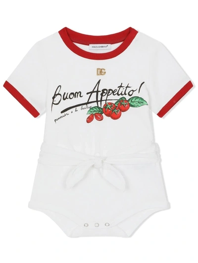 Dolce & Gabbana Jersey Babygrow With Buon Appetito Print In White