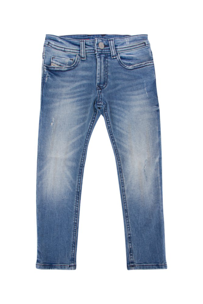 Diesel Kids' Logo-patch Stretch-cotton Jeans In Blu