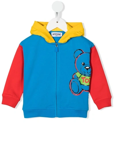Moschino Babies' Teddy Bear-print Colour-block Hoodie In Blue