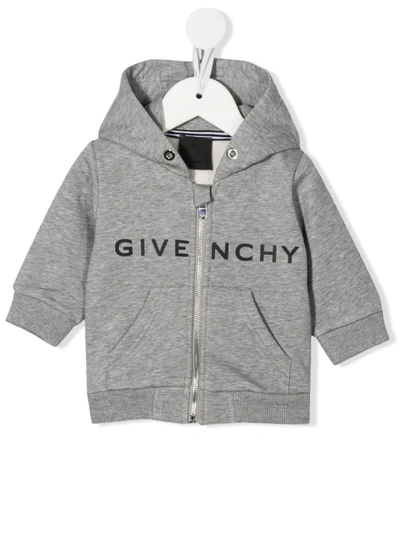 Givenchy Baby Logo Cotton Jersey Zip-up Hoodie In Grey