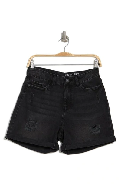 Noisy May Elastic Waist Denim Shorts In Black