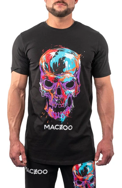 Maceoo Skullpaint Black Stretch Cotton Graphic Tee