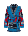 Alanui Woman Cardigan In Blue And Red Cashmere With Fringes