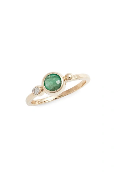 Anzie Dew Drop Bonheur Ring In Emerald/ White