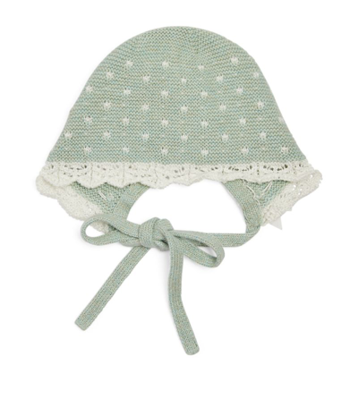 Paz Rodriguez Babies' Cotton-cashmere Lace-trim Bonnet (0-18 Months) In Green