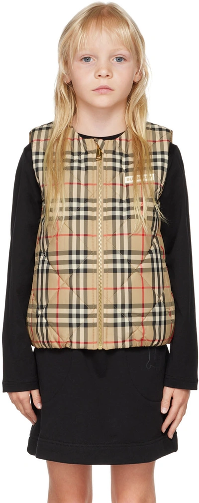 Burberry Kids Beige Check Down Waistcoat