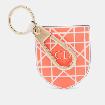 Pre-owned Dior Orange Cannage Patterned Leather Crest Bag Charm/ Key Ring