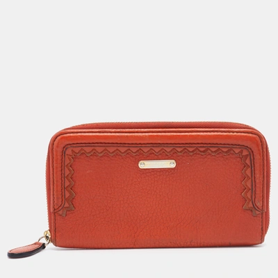 Pre-owned Burberry Prorsum Orange Leather Zip Around Wallet