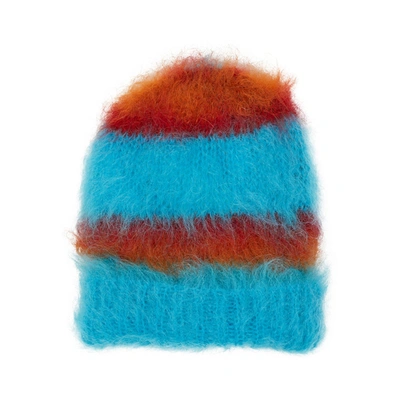 Marni Striped Brushed Mohair-blend Beanie In Turquoise