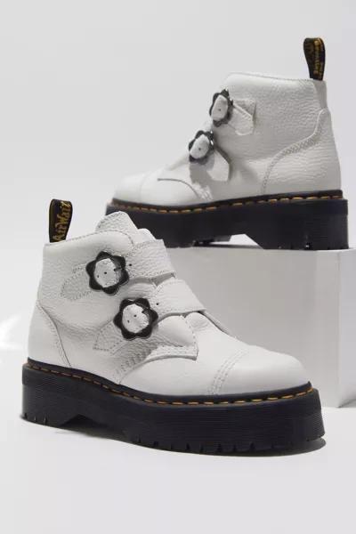 Dr. Martens Women's Devon Flower Buckle Leather Platform Boots In White