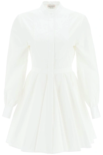 Alexander Mcqueen Boned-bodice Flared Cotton-poplin Mini Dress In White