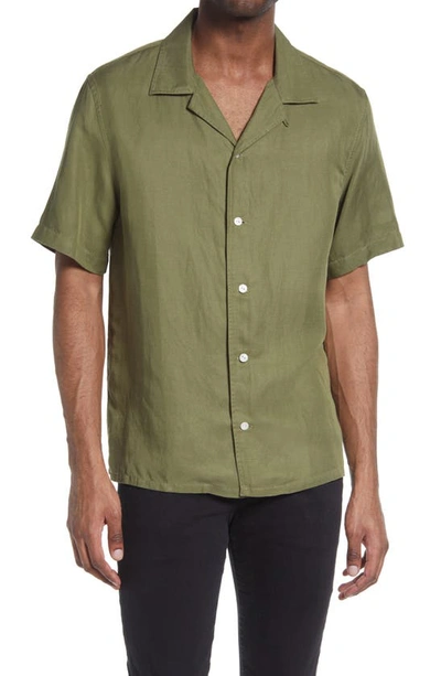 John Varvatos Danny Solid Short Sleeve Button-up Camp Shirt In Light Olive