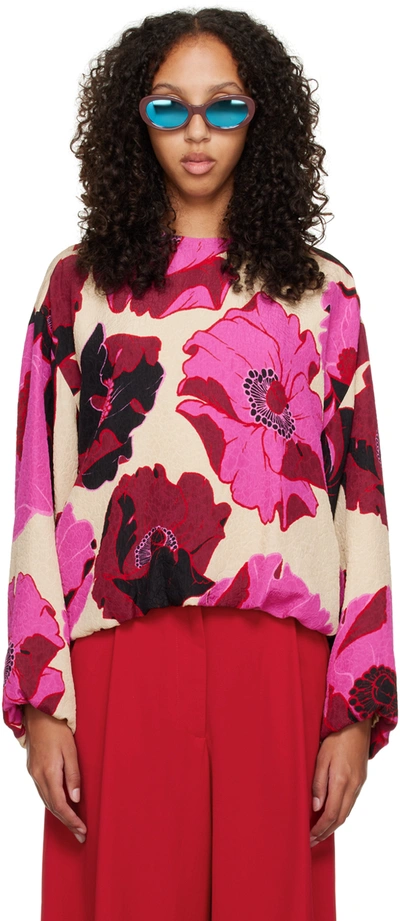 Dries Van Noten Pink & Beige Floral Blouse In Multicolor