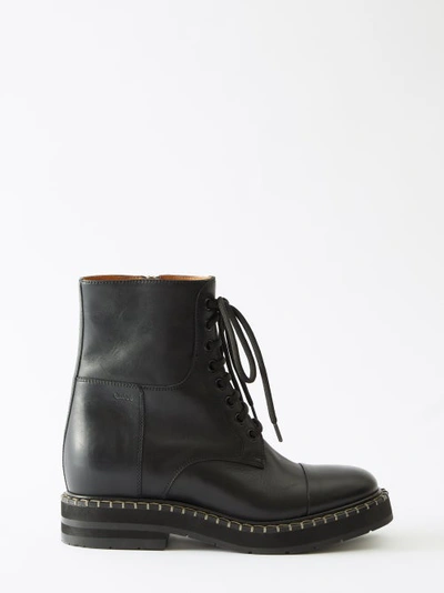 Chloé Noua Blanket-stitched Leather Ankle Boots In Black