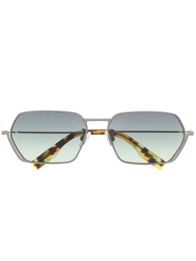 Mcq By Alexander Mcqueen Round-frame Sunglasses In 004 Ruthenium Ruthenium Green