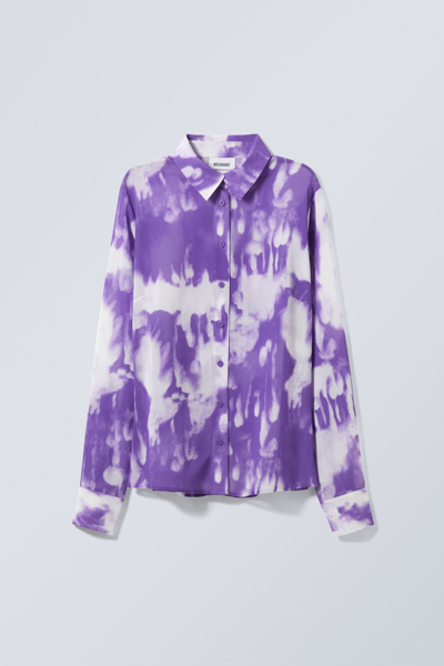 Weekday Lucid Polyester Mesh Shirt In Watercolor Purple Print - Purple